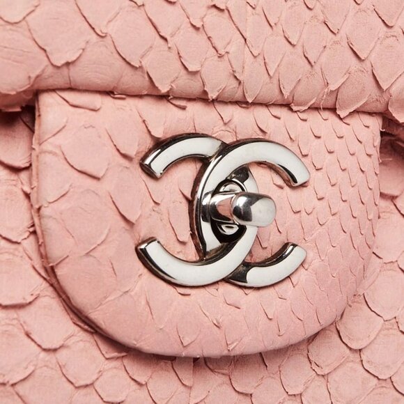 Chanel Pink Matte Python Classic Jumbo Double Flap Bag - Picture 9 of 10